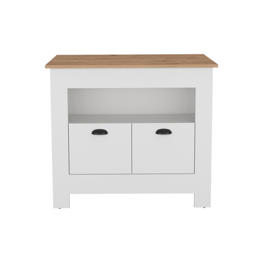 English Elm Kitchen Island Geneva White Macadamia Countertop 40.5"x27.5" Spacious Prep Surface with Storage B092P160277