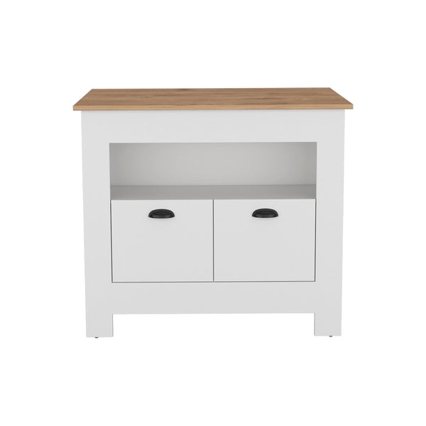 English Elm Kitchen Island Geneva White Macadamia Countertop 40.5"x27.5" Spacious Prep Surface with Storage B092P160277