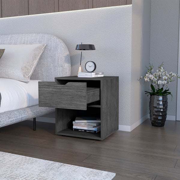 English Elm Nightstand Altheimer Light Gray – Sleek Engineered Wood Nightstand with Drawer & Open Shelf, Sturdy Legs B092P160292