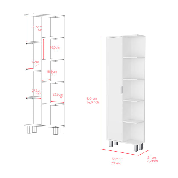 English Elm Linen Sandy Tall Bathroom Cabinet White – Slim Engineered Wood Storage, Tailored Compartments, Modern Handles B092P160282