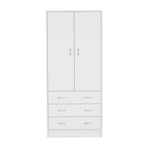 English Elm Armoire Ramey White Bedroom Storage with Hanging Rod, 3 Smooth Drawers & Modern Hardware, Durable Finish B092S00251