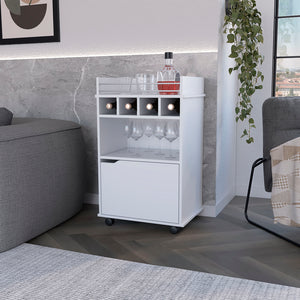 English Elm Bar Cart Kinsley White Engineered Wood Wine Storage with Bottle Slots, Cabinet & Open Shelf Durability B092P160274