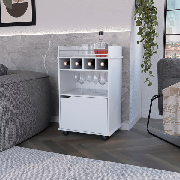 English Elm Bar Cart Kinsley White Engineered Wood Wine Storage with Bottle Slots, Cabinet & Open Shelf Durability B092P160274