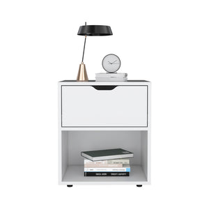 English Elm Nightstand Altheimer White – Engineered Wood Nightstand with Drawer & Open Shelf, Sturdy Modern Design B092P160291
