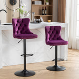 English Elm Swivel Velvet Barstools Adjusatble Seat Height From 25-33 Inch,17.7Inch Base, Modern Upholstered Bar Stools With Backs Comfortable Tufted For Home Pub and Kitchen Island,Purple,Set Of 2,Sw1812Pp