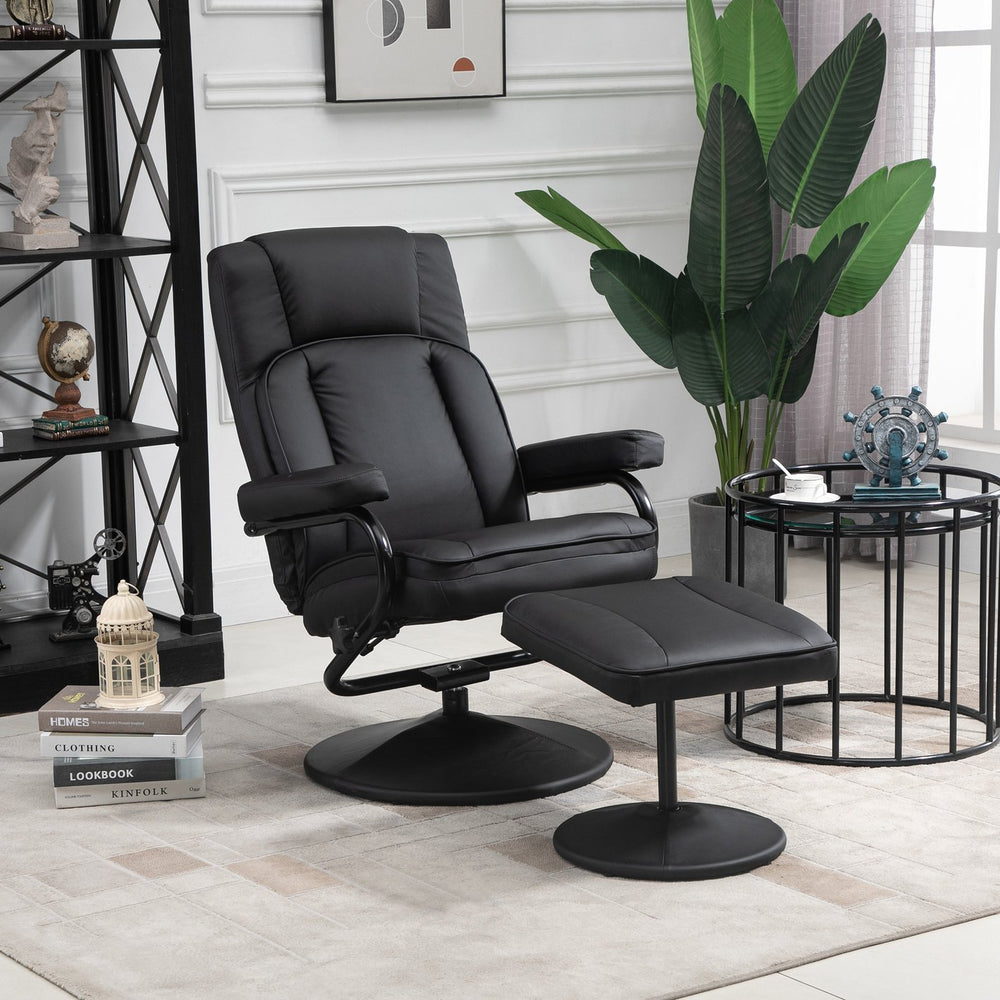 English Elm HOMCOM PU Leather Swivel Recliner with Ottoman, Adjustable Knob, Padded Support, Solid Steel Base W2225P160349