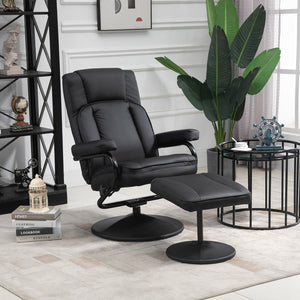 English Elm HOMCOM PU Leather Swivel Recliner with Ottoman, Adjustable Knob, Padded Support, Solid Steel Base W2225P160349
