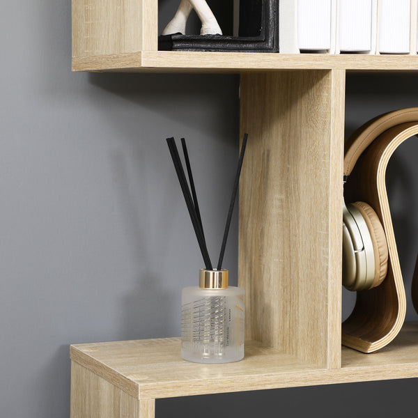 English Elm HOMCOM Contemporary 75.5"H S-Shaped 6-Shelf Bookcase Oak Vertical Storage Display Organizer, Space-Saving W2225P160358