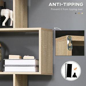 English Elm HOMCOM Contemporary 75.5"H S-Shaped 6-Shelf Bookcase Oak Vertical Storage Display Organizer, Space-Saving W2225P160358