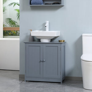 English Elm HOMCOM Pedestal Sink Cabinet Gray for Under Sink Storage with U-Shape Cutout, Adjustable Shelf, 23.5" H W2225P160354