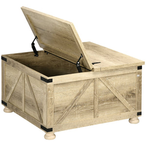 English Elm HOMCOM Farmhouse Square Coffee Table with Lift-Top Hidden Storage, Oak Finish, Sturdy Pine Legs 31.5" W2225P160374