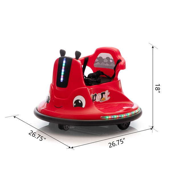 English Elm 12v Snail Electric Bumper Ride on Car with 360 Spin Led Music Parental Remote Ages 3-8 Black+Red W2181P160381