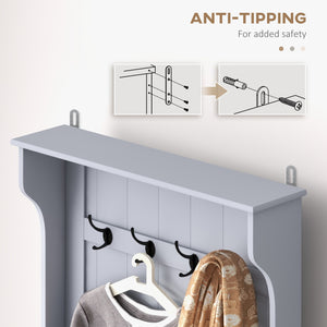 English Elm HOMCOM 3-in-1 Entryway Hall Tree Bench with 4 Double Hooks, Shoe Storage & Anti-Tip Design, Gray W2225P160367