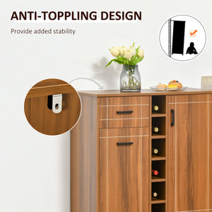 English Elm HOMCOM Retro Wine Cabinet Sideboard for 6 Bottles with Glass Holders, Drawer & Distressed Wood Finish W2225P160353