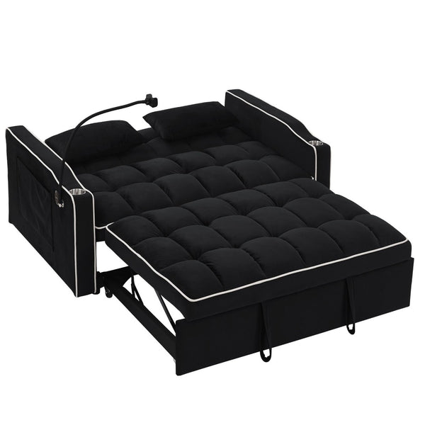 English Elm 55.51 Inch Velvet Convertible Sleeper Loveseat with Usb Port and Swivel Phone Stand W2353P151786