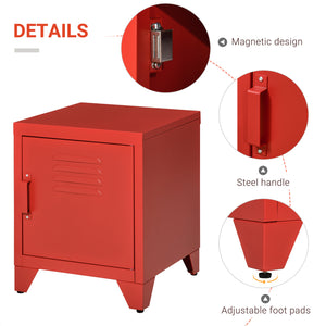 English Elm HOMCOM Industrial End Table Red with Locker-Style Door, Adjustable Steel Shelf, Anti-Tip, Sturdy Design W2225P160356