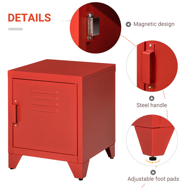 English Elm HOMCOM Industrial End Table Red with Locker-Style Door, Adjustable Steel Shelf, Anti-Tip, Sturdy Design W2225P160356