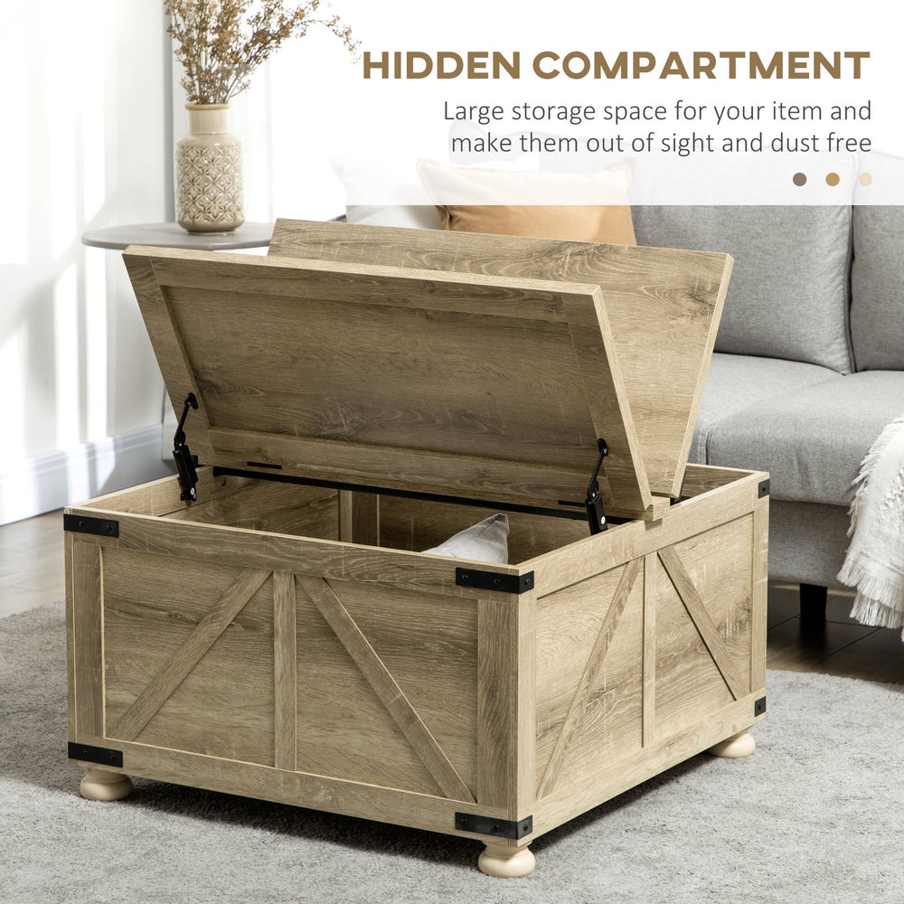 English Elm HOMCOM Farmhouse Square Coffee Table with Lift-Top Hidden Storage, Oak Finish, Sturdy Pine Legs 31.5" W2225P160374