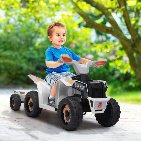 English Elm 6v Kids Ride on Atv Toddler Electric Car with Detachable Trailer and Bluetooth Audio White W2181P160385