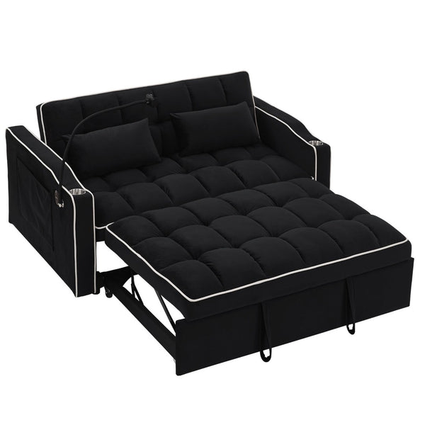 English Elm 55.51 Inch Velvet Convertible Sleeper Loveseat with Usb Port and Swivel Phone Stand W2353P151786
