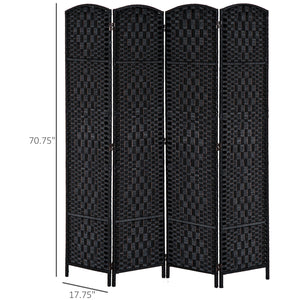 English Elm HOMCOM 6' Tall Wicker Room Divider 4-Panel Privacy Screen with Arched Top Poplar Frame Black W2225P160363