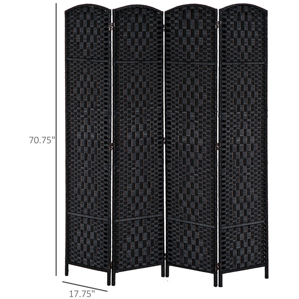 English Elm HOMCOM 6' Tall Wicker Room Divider 4-Panel Privacy Screen with Arched Top Poplar Frame Black W2225P160363