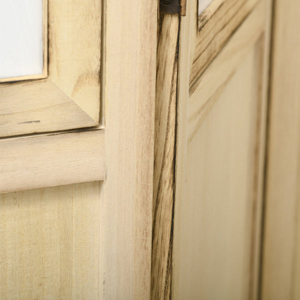 English Elm HOMCOM 4-Panel Wood Room Divider with 5x7 Rotating Photo Frames, Folding Privacy Screen 67"H Durable Natural W2225P160345