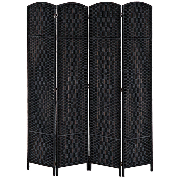 English Elm HOMCOM 6' Tall Wicker Room Divider 4-Panel Privacy Screen with Arched Top Poplar Frame Black W2225P160363