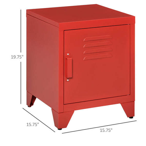English Elm HOMCOM Industrial End Table Red with Locker-Style Door, Adjustable Steel Shelf, Anti-Tip, Sturdy Design W2225P160356
