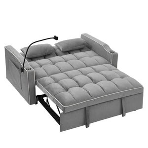 English Elm 55.51 Inch Velvet Convertible Sleeper Loveseat with Usb Port and Swivel Phone Stand W2353P151787
