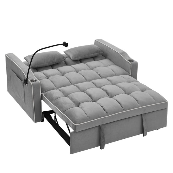 English Elm 55.51 Inch Velvet Convertible Sleeper Loveseat with Usb Port and Swivel Phone Stand W2353P151787