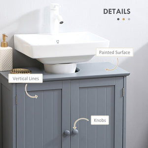 English Elm HOMCOM Pedestal Sink Cabinet Gray for Under Sink Storage with U-Shape Cutout, Adjustable Shelf, 23.5" H W2225P160354
