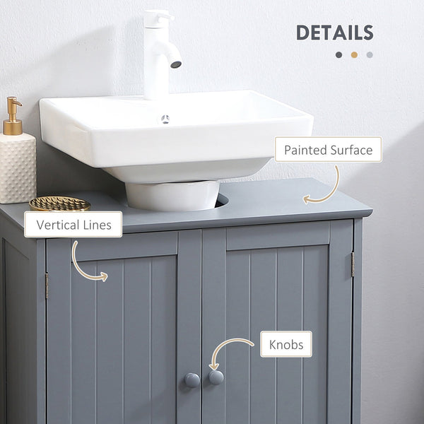 English Elm HOMCOM Pedestal Sink Cabinet Gray for Under Sink Storage with U-Shape Cutout, Adjustable Shelf, 23.5" H W2225P160354