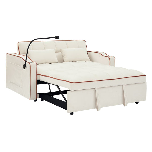 English Elm 55.51 Inch Velvet Convertible Sleeper Loveseat with Usb Port and Swivel Phone Stand W2353P151789