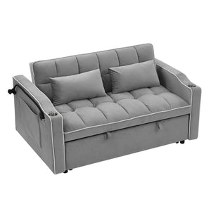 English Elm 55.51 Inch Velvet Convertible Sleeper Loveseat with Usb Port and Swivel Phone Stand W2353P151787