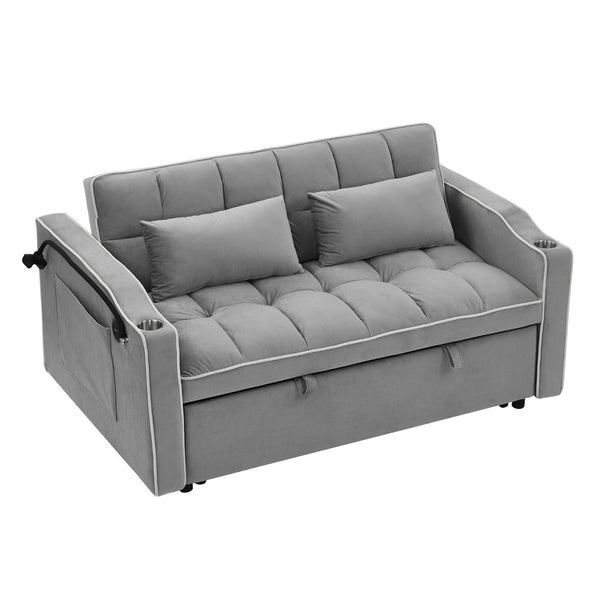 English Elm 55.51 Inch Velvet Convertible Sleeper Loveseat with Usb Port and Swivel Phone Stand W2353P151787