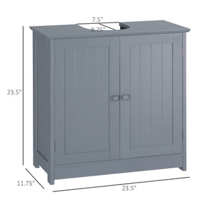 English Elm HOMCOM Pedestal Sink Cabinet Gray for Under Sink Storage with U-Shape Cutout, Adjustable Shelf, 23.5" H W2225P160354