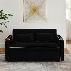 English Elm 55.51 Inch Velvet Convertible Sleeper Loveseat with Usb Port and Swivel Phone Stand W2353P151786