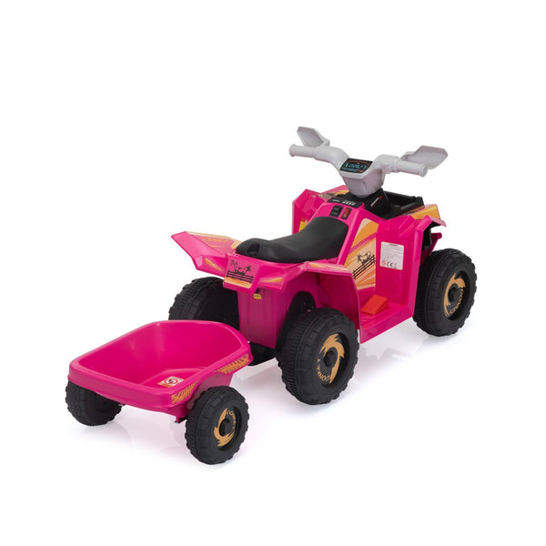 English Elm 6v Kids Ride on Atv Toddler Electric Car with Detachable Trailer and Bluetooth Audio Rose W2181P160390