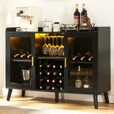 Hearth and Haven Led Wine Bar Cabinet, Home Coffee Cabinet with Wine and Glass Rack, Kitchen Buffet Sideboard with Storage Shelves, Freestanding Liquor Cabinet For Living Room, Dining Room WF320348AAB