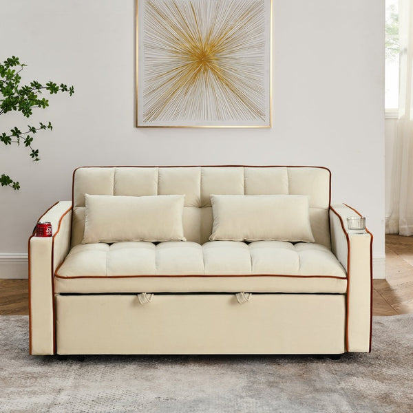 English Elm 55.51 Inch Velvet Convertible Sleeper Loveseat with Usb Port and Swivel Phone Stand W2353P151789