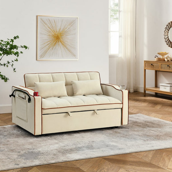 English Elm 55.51 Inch Velvet Convertible Sleeper Loveseat with Usb Port and Swivel Phone Stand W2353P151789