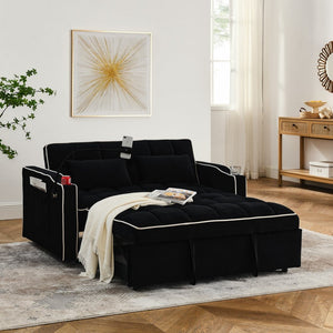 English Elm 55.51 Inch Velvet Convertible Sleeper Loveseat with Usb Port and Swivel Phone Stand W2353P151786