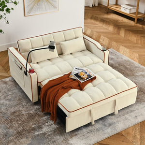 English Elm 55.51 Inch Velvet Convertible Sleeper Loveseat with Usb Port and Swivel Phone Stand W2353P151789
