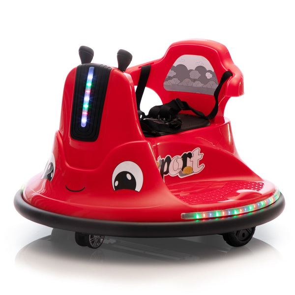 English Elm 12v Snail Electric Bumper Ride on Car with 360 Spin Led Music Parental Remote Ages 3-8 Black+Red W2181P160381
