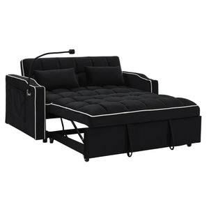 English Elm 55.51 Inch Velvet Convertible Sleeper Loveseat with Usb Port and Swivel Phone Stand W2353P151786