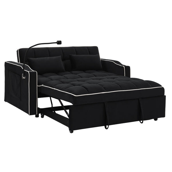 English Elm 55.51 Inch Velvet Convertible Sleeper Loveseat with Usb Port and Swivel Phone Stand W2353P151786