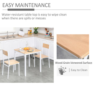 English Elm HOMCOM Compact 3-Piece Square Dining Set with Metal Frame, MDF Top, Space-Saving Cottage Style Seating White W2225P160364