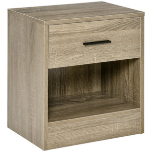 English Elm HOMCOM Modern Side Table with Drawer and Open Shelf, Gray Wood Grain Nightstand for Small Spaces W2225P160347