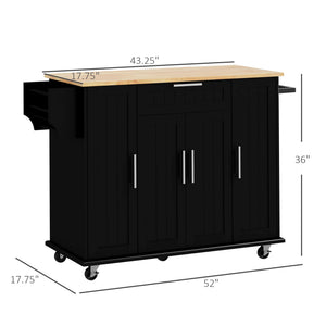 English Elm HOMCOM Rubberwood Top Kitchen Island Cart on Wheels with Drawer, Spice & Towel Racks, Adjustable Shelves W2225P160370